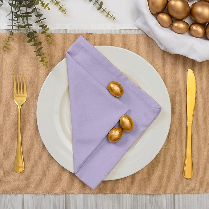 Blue Needles Solid Cloth Napkins Set of 12 Lavender 100% Cotton Dinner Napkins 18x18 inches - Soft, Reusable, Absorbent & Washable Fall Thanksgiving Linen, Ideal for Events, Parties & Everyday Use