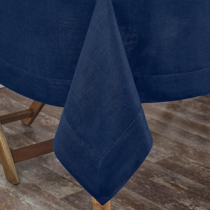 D'Moksha Homes Linen Tablecloth 60 x 90 Inch - 100% Pure Linen Navy Blue Tablecloth for Rectangle Tables - Machine Washable Table Cloth for Summer, Fall and Halloween