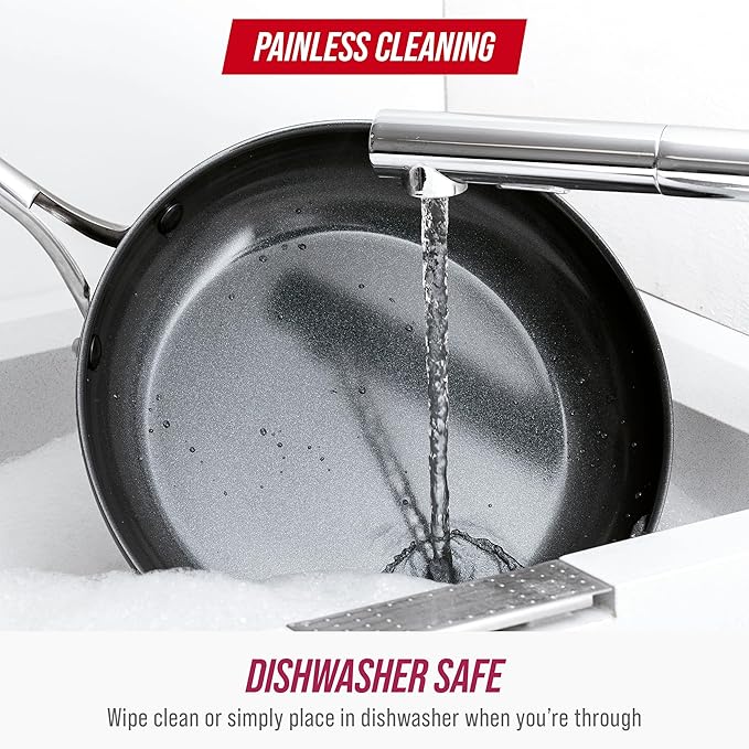 Blue Diamond Frying Pan 8” Skillet, Diamond Infused Healthy Ceramic Nonstick, PFAS and PFOA-Free, Dishwasher and Oven Safe, Even Heating, Metal Utensil Safe, Warp Control Base, Pink