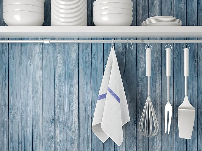 GOLD TEXTILES New Cotton Blend White Restaurant Bar Mops Kitchen Towels (36, Blue Stripe)