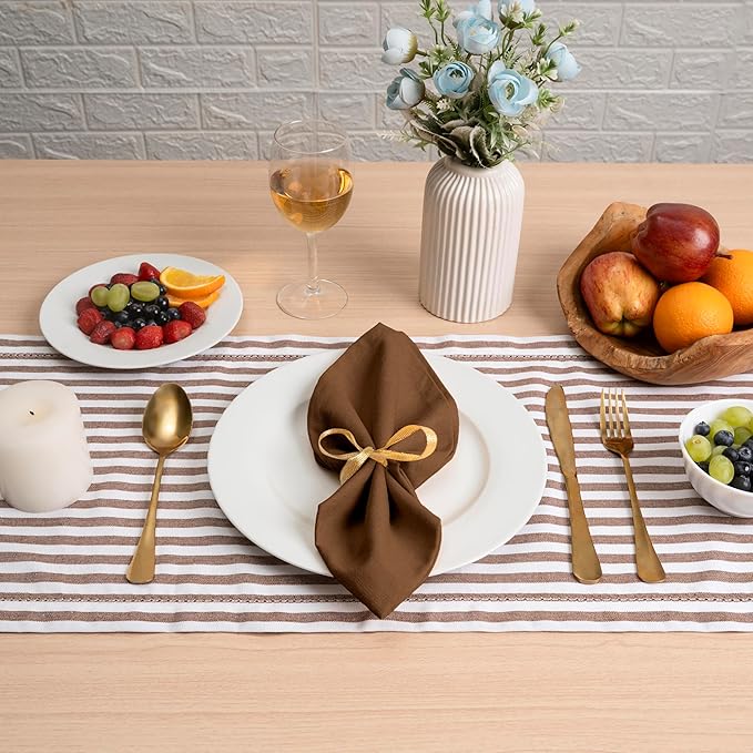 Blue Needles Solid Cloth Napkins Set of 6 Nut Brown 100% Cotton Dinner Napkins 18x18 inches - Soft, Reusable, Absorbent & Washable Fall Thanksgiving Linen, Ideal for Events, Parties & Everyday Use