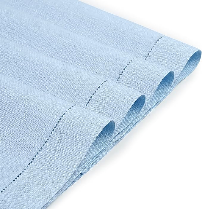 D'Moksha Homes Powder Blue Linen Cloth Placemats Set of 4-100% Pure Linen Hemstitch Placemats 14 x 19 Inch - Classic Hemstitch Table Place Mats for Thanksgiving - Handcrafted and Machine Washable