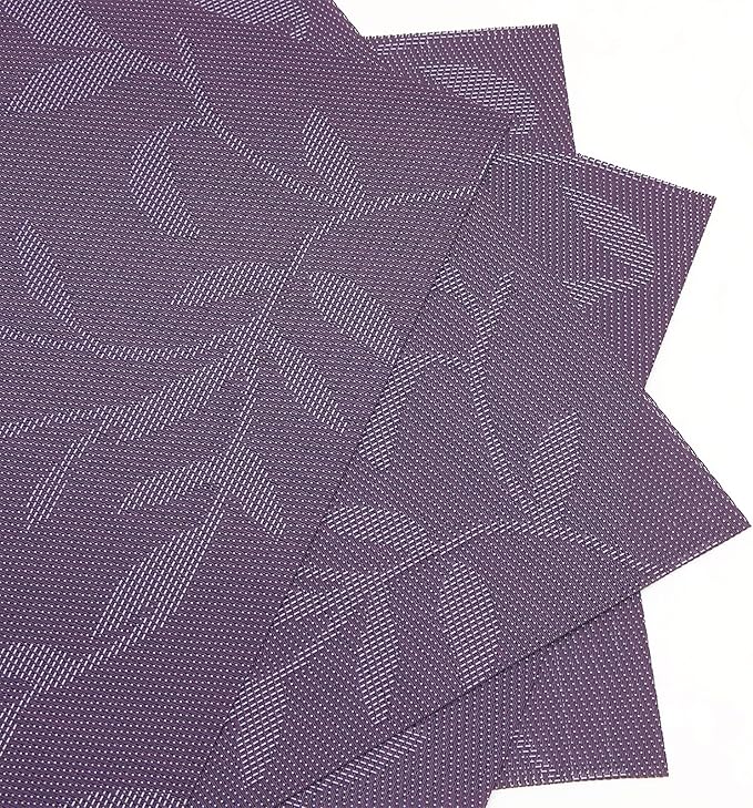 SHACOS Woven Vinyl Placemats Set of 4 Purple Leaf Pattern Place Mats Wipe Clean Durable PVC Heat Resistant Table Mats (4, Leaf Purple)