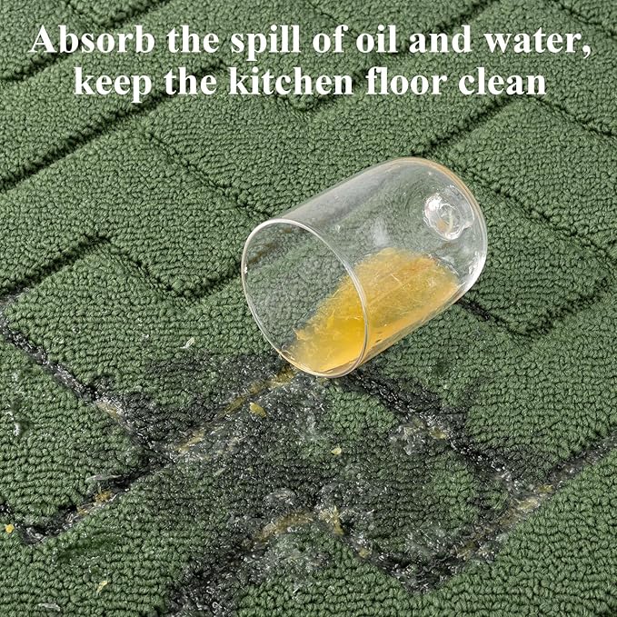 hicorfe Kitchen Rugs and Mats Sets,Super Absorbent Polypropylene Non-Slip Rug,Soft Comfort Floor Mat,Washable for Kitchen,Hallway,Office,Sink,Laundry(24" x 35",Green)