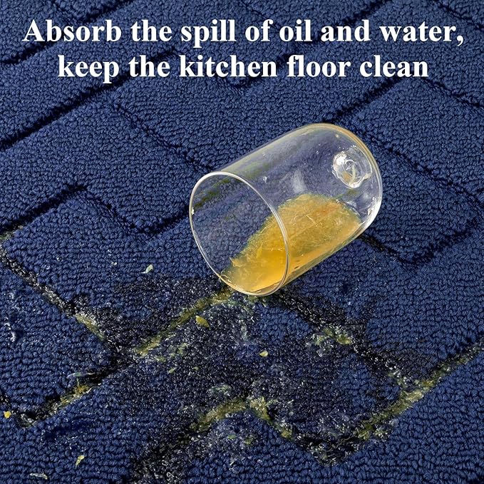 hicorfe Kitchen Rugs and Mats Sets,Super Absorbent Polypropylene Non-Slip Rug,Soft Comfort Floor Mat,Washable for Kitchen,Hallway,Office,Sink,Laundry(24" x 35",Navy Blue)