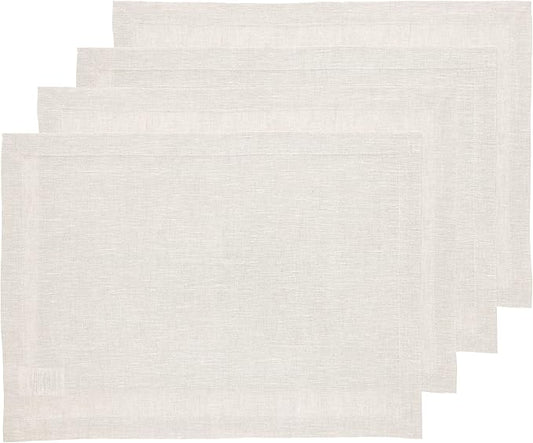 Solino Home Linen Cloth Placemats Set of 4-100% Pure Linen Light Natural Placemats 14 x 19 Inch for Fall, Autumn, Thanksgiving, Christmas - Athena