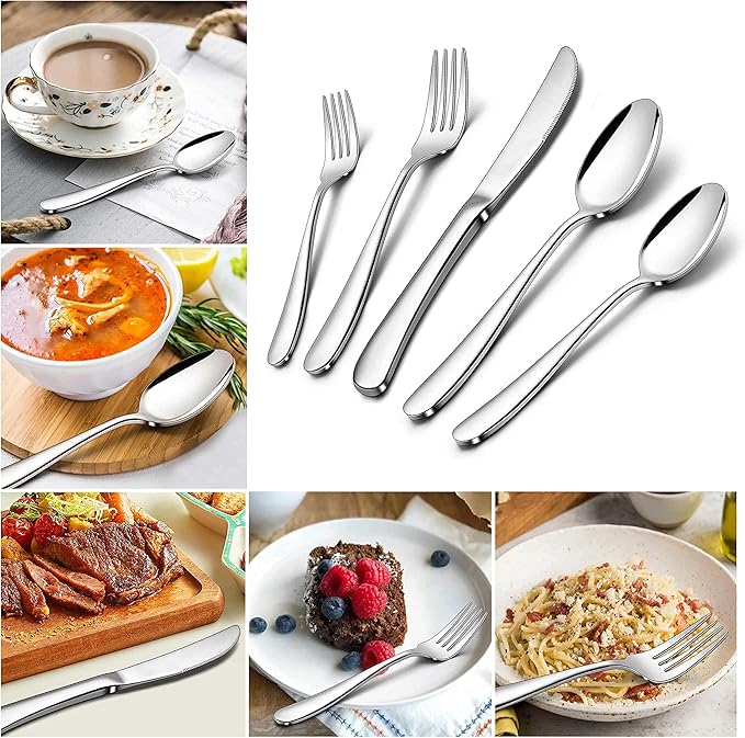 Herogo Heavy Duty Stainless Steel Silverware Set, 30-Piece Heavy Weight Modern Flatware Cutlery Set for 6, Fancy Tableware Eating Utensils for Home Wedding, Dishwasher Safe, Mirror Finished