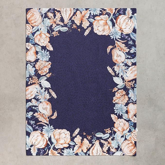 Maison d' Hermine Kitchen Towels Set of 3 100% Cotton 20" x 27.5" Reusable Cloth Tea Dish Towels Absorbent with Hanging Loop for Kitchen Dining Thanksgiving Christmas Decorations (Pumpkin Blues)