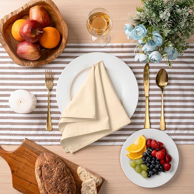 Blue Needles Solid Cloth Napkins Set of 12 Champagne 100% Cotton Dinner Napkins 18x18 inches - Soft, Reusable, Absorbent & Washable Fall Thanksgiving Linen, Ideal for Events, Parties & Everyday Use