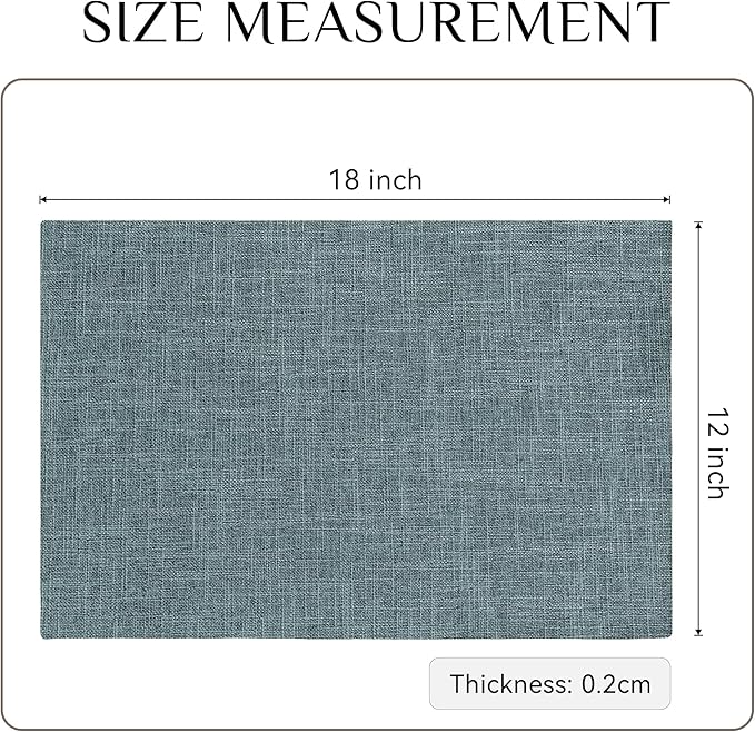 Softalker Faux Linen Placemats Set of 8-12 x 18 Inch, Heat Resistant Double Layered Durable Burlap Farmhouse Place Mats, Non-Slip Washable Rustic Table Mats for Dining, Kitchen, Party（Light Blue