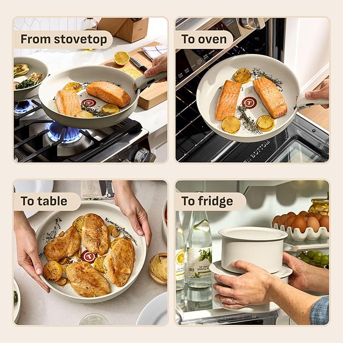 T-fal Ingenio Essentials Cookware Set with Detachable/Removable Handle 11 Piece, Granite Titanium Non Stick, Oven Broiler Safe 500F, Stackable, Pots and Pans Set, Frying Pans, Dishwasher Safe, Beige