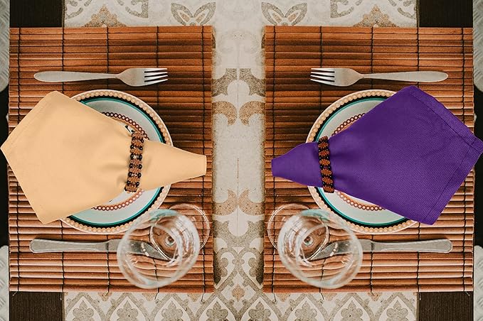 Ruvanti Cloth Napkins Set of 12, 18x18 Napkins Cloth Washable, Soft, Durable, Absorbent, Cotton Blend. Table Dinner Napkins Cloth for Hotel, Lunch, Restaurant, Wedding Parties - Purple & Ivory Gold