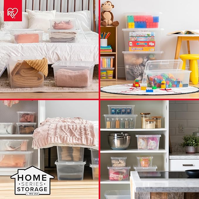 IRIS USA 6-Pack Storage Bins with Lids, 68 Quart, Clear Stackable Containers Box Organize Shoes Closet Shelves Clothes Blankets Towels - BPA-Free Plastic