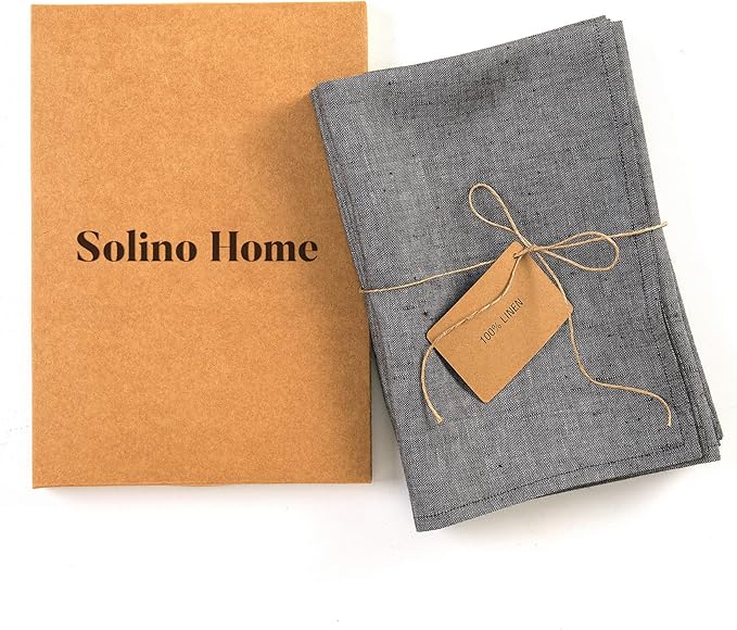 Solino Home Linen Napkins Set of 4 - 100% Pure Linen Charcoal Grey Dinner Napkins Cloth 20 x 20 Inch for Fall, Autumn, Winter, Thanksgiving - Athena, Handcrafted and Machine Washable