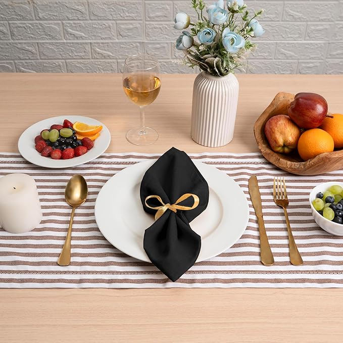 Blue Needles Solid Cloth Napkins Set of 12 Black 100% Cotton Dinner Napkins 18x18 inches - Soft, Reusable, Absorbent & Washable Fall Thanksgiving Linen, Ideal for Events, Parties & Everyday Use