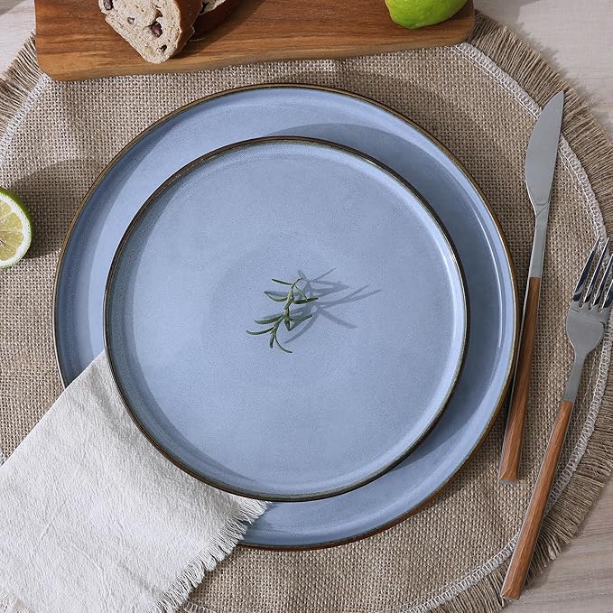 Famiware Annecy Dinner Plates and Bowls Sets, Stoneware Dinnerware Sets, Dishes Set for 6, 18 Pieces Handmade Dishware Set - Microwave & Dishwasher Safe, Double Reactive Glaze Tableware, Reactive Blue