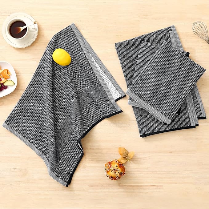 Homaxy Premium Kitchen Towels(18”x 28”, 12 Pack), Large Cotton Kitchen Hand Towels, Flat and Terry Dish Towels, 380 GSM Highly Absorbent Tea Towel Set with Hanging Loop, Black