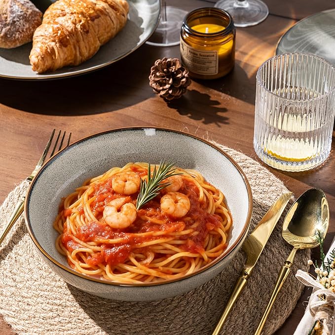 GBHOME 24 Pieces Ceramic Dinnerware Sets for 6, Stoneware Plates and Bowls Set with Reactive Glaze, Scratch Resistant Stoneware Dishes Set, Dishwasher & Microwave Safe