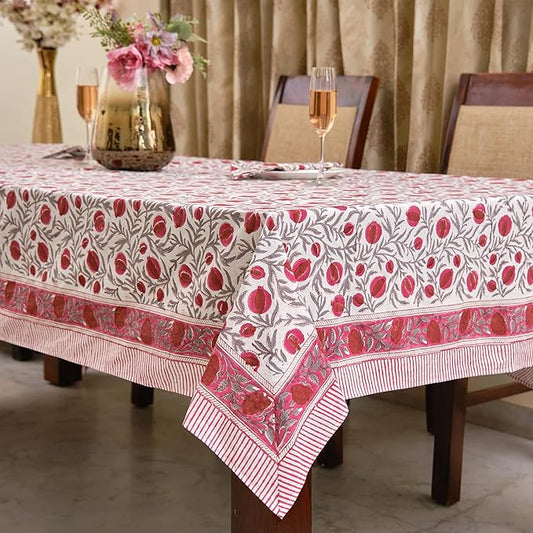 Ridhi -Sangria Red, Cotton Tablecloth, Handblock Print Floral Table Cloth for Kitchen Dining Linen I Thanksgiving, Christmas, Wedding, Fall Décor 16 Seater 72X190 Inches Rectangle