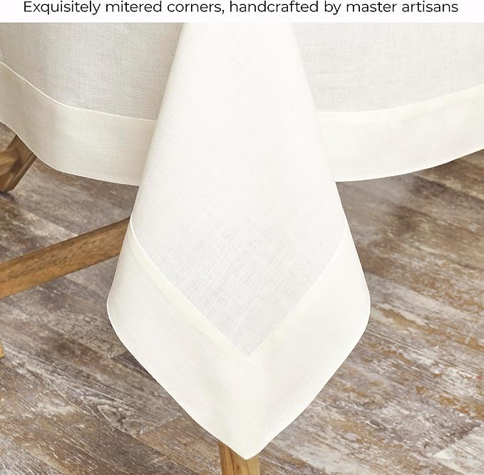 D'Moksha Homes Ivory Linen Tablecloth 54 x 72 Inch - 100% Pure Linen Tablecloth for Rectangle Tables - Machine Washable Table Cloth for Fall, Autumn and Halloween