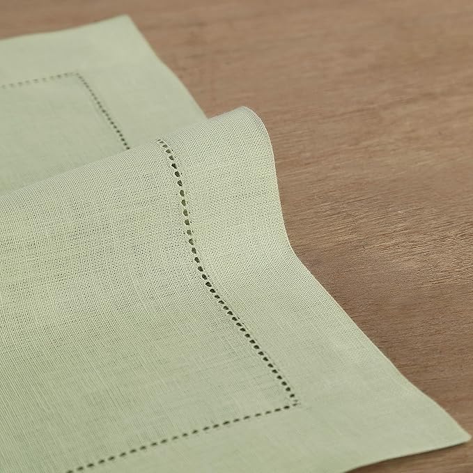 Solino Home Linen Placemats Set of 4 - Classic Hemstitch Sage Green Placemats 14 x 19 Inch - 100% Pure Linen Table Mats for Fall, Autumn, Thanksgiving, Christmas, Winter
