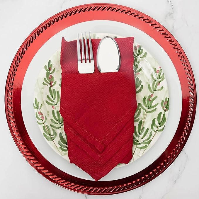Christmas Red Cloth Dinner Napkins Kitchen Cloth Napkins 12 Pack 18X18 Inches Cotton Blend Soft Fabric with Hemmed Edges Washable Reusable Linen Napkins for Parties Setting Table Decor (Red) by PERLLI