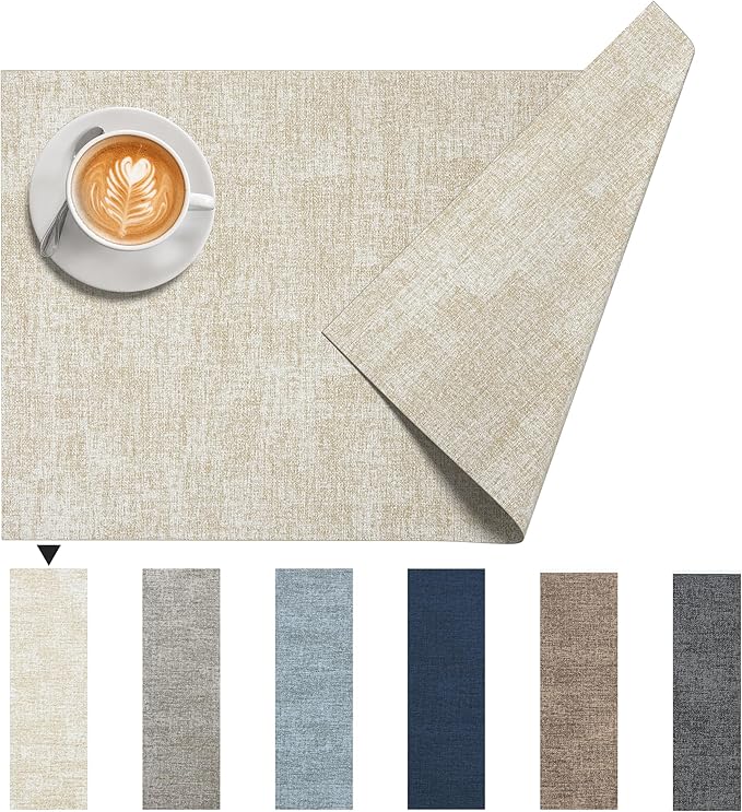 DOLOPL Placemats Set of 4, Reversible Wipeable & Heat Resistant Place Mats, Modern Faux Leather Table Mats for Kitchen, Neutral Waterproof Tablemats for Dining Table Decor, Wedding, Party(Beige)