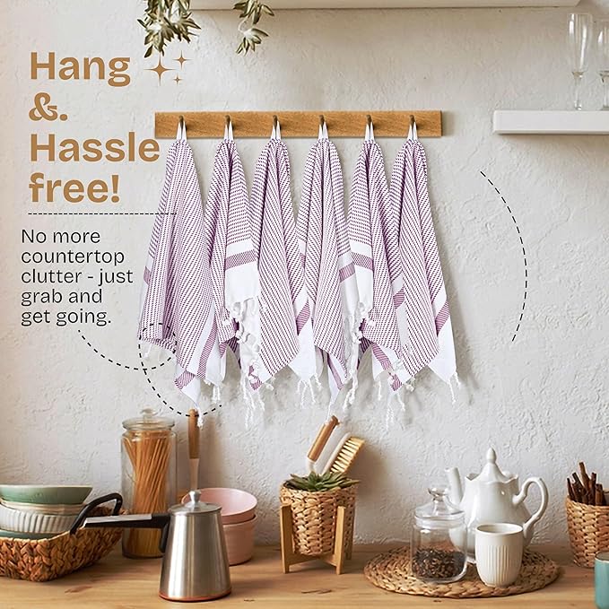 Burgundy Wine Turkish Kitchen Towels 16x26 Inch, 3 Pack, 100% Cotton, Ultra Absorbent, Soft, Fast Dry, Washable, Dish Towel with Tassels for Drying Dishes, Cleaning, Everyday Use