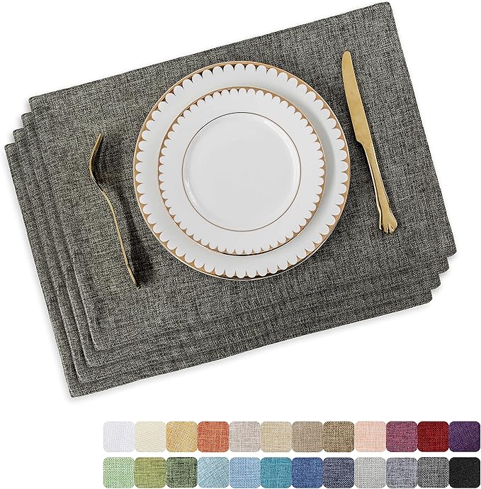 Home Brilliant Table Place Mats Fabric Cloth Placemats Set of 4 Heat Resistant Dining Linen Place Mats Kitchen, Dark Grey