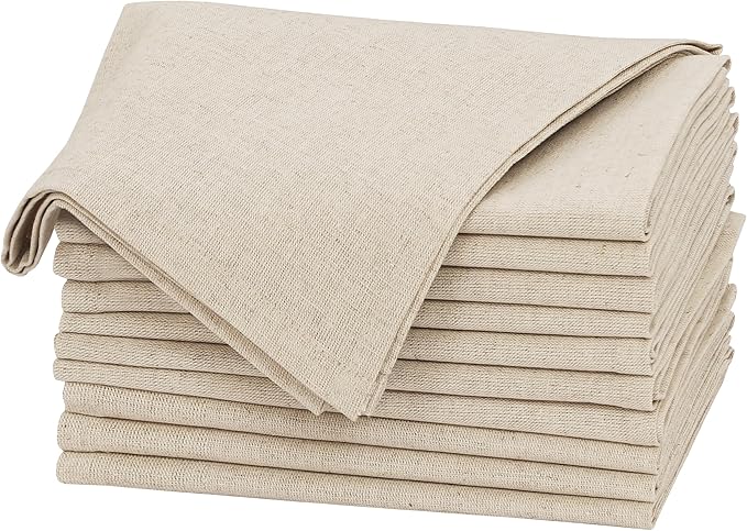 Ruvanti Linen Napkins Set of 12, 18x18 Cloth Napkins, Cotton Linen Blend Napkins Cloth Washable, Soft, Reusable Dinner Napkins for Wedding, Parties, Christmas, Thanksgiving, Everyday Use - Natural