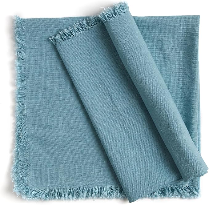 ACCENTHOME Blue Cotton Linen Napkin Set of 6 18x18 inch Dinner Napkins - Washable Soft Premium Hotel Quality Reusable Napkins Perfect Table Napkins for Family Dinners, Weddings & Everyday Use