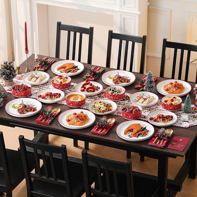 MALACASA Plates and Bowls Sets, 18 Pieces Christmas Porcelain Dinnerware Set for 6, Ceramic Dishware Dishes Kitchen Dining Ware Set, Microwave and Dishwasher Safe, Series LUNA-Christmas Tree