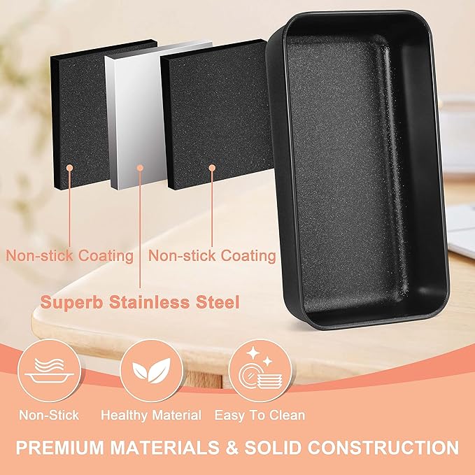 Herogo Non-Stick Loaf Pan Set of 2, Stainless Steel Rectangle Bread Loaf Pans for Homemade Bread, 9 x 5 Inch Black Meatloaf Bakeware for Baking Lasagna Brownie, Oven Safe