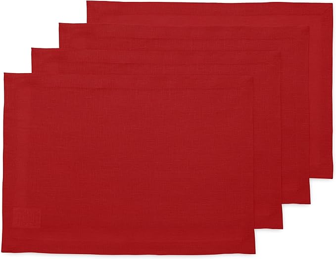 Solino Home Linen Red Placemats Set of 4-100% Pure Linen Placemats 14 x 19 Inch for Christmas, Holiday, Winter - Fete
