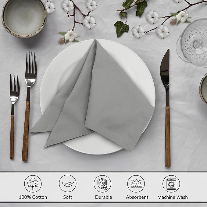 Ruvanti Cloth Napkins Set of 6, 18x18 Inches, 100% Cotton, Washable, Soft & Absorbent, Perfect for Wedding, Christmas, ‎Thanksgiving Dinners - Wild Dove
