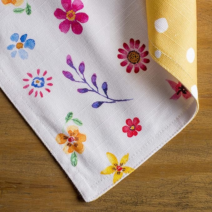 Maison d' Hermine Placemats Set of 4 100% Cotton Washable Cloth Place Mats, Reusable Table Mats for Kitchen Dining Decoration, Party, Restaurant Spring/Summer (Happy Florals - Sweety, 13" x 19")