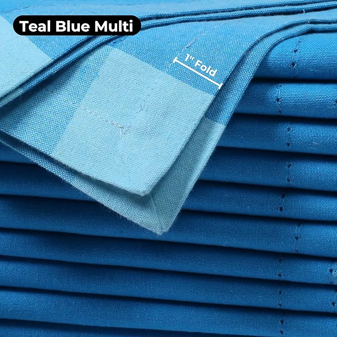 Bedding Craft Cotton Cloth Napkins Set of 12 – 20x20 Blue Multi Double Hemstitched – Machine Washable Dinner Napkins for Weddings, Parties & Father’s Day Celebrations