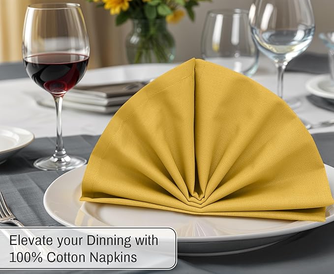 Ruvanti Cloth Napkins Set of 6, 18x18 Inches, 100% Cotton, Washable, Soft & Absorbent, Perfect for Wedding, Christmas, ‎Thanksgiving Dinners - Spicy Mustard
