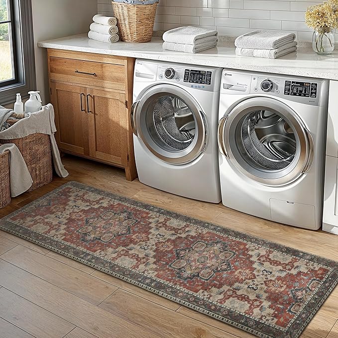 GENIMO Kitchen Mats for Floor, Washable Anti Fatigue Mat for Cushioned, 17.3"x59", Waterproof Kitchen Rugs, Non Slip Foam Comfort Standing Mat Rug for Home, Runner, Sink, Laundry, Bordeaux