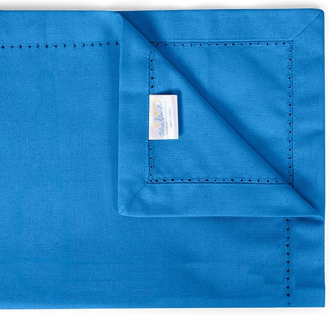 Blue Needles Set of 12 Hemstitch Linen Napkins 100% Cotton Royal Blue Cloth Dinner Napkins 18x18 inches, Soft, Reusable, Absorbent, Washable, Ideal for Fall Thanksgiving Events, Parties & Everyday Use