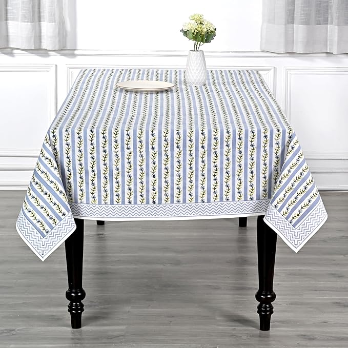 Ridhi Dolphin Grey Hand Block Print Cotton Rectangle Tablecloth 90 x 60 inch-Reusable Table Cover Decorative Everyday Use for Dining Room, Farmhouse, Thanksgiving, Christmas Wedding, Fall
