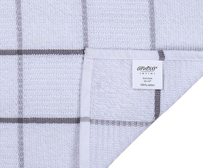 AMOUR INFINI Dish Cloths for Washing Dishes Set of 8 - Highly Absorbent, Super Soft Kitchen Dishcloths - Reusable Quick Dry Dish Rags for Cleaning & Drying Kitchen Linens (12x12 Inch - L.Grey)