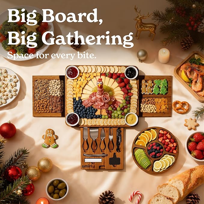 SMIRLY Charcuterie Boards Set - Large Bamboo Cheese Board Set - House Warming Gifts New Home, Wedding Gift for Couple, Bridal Shower Gift, Birthday Gifts for Women