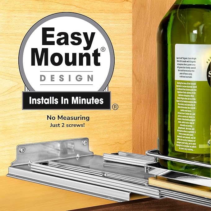 LYNK PROFESSIONAL® Élite™ Pull Out Spice Rack Organizer for Inside Kitchen Cabinets - 8-3/8 inch Wide - Slide Out Drawer – Wood/Chrome Sliding Spice Cabinet Organization Shelf Racks - 1 Tier