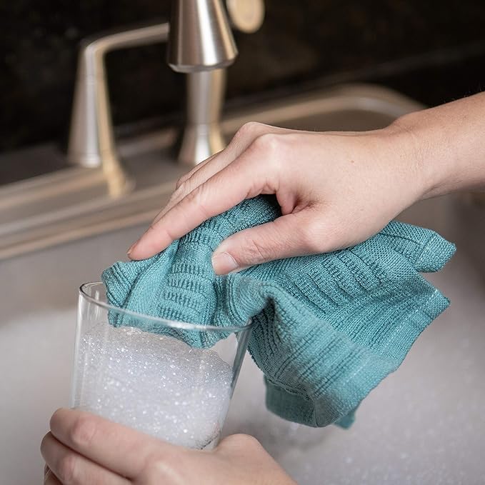 Sticky Toffee Cotton Dishcloths Set of 8, Blue Check, 12 x 12 in, Absorbent Reusable Kitchen and Cleaning Cloths