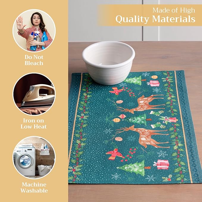 Maison d' Hermine Placemats Set of 4 100% Cotton Washable Cloth Place Mats, Reusable Table Mats for Thanksgiving Christmas Decorations Kitchen Dining Party Wedding (Hygge Christmas, 13" x 19")