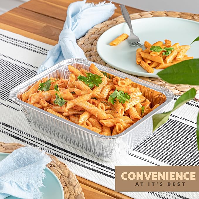 PLASTICPRO 50 Pack Aluminum Pans 8'' X 10" Disposable Pans with Covers Heavy Duty 5 lb Foil Pans for Baking and Cooking