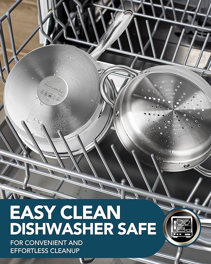 MICHELANGELO 1.5 Quart Saucepan with Steamer, Stainless Steel Saucepan with Lid, Triply Bottom Induction Compatible, Multipurpose Sauce Pot, Dishwasher Safe