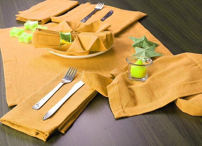 Ramanta Home Mustard Cotton Dinner Napkins Set of 12 | 100% Cotton 18x18 Inch Cloth Napkins | Reusable Fabric Table Napkins for Everyday Use, Parties, Weddings, Thanksgiving, Christmas, Halloween