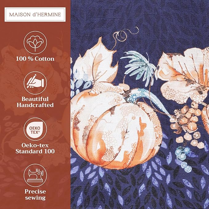 Maison d' Hermine Placemats Set of 4 100% Cotton Washable Cloth Place Mats, Reusable Table Mats for Thanksgiving Christmas Decorations Kitchen Dining Party Wedding (Pumpkin Blues, 13" x 19")
